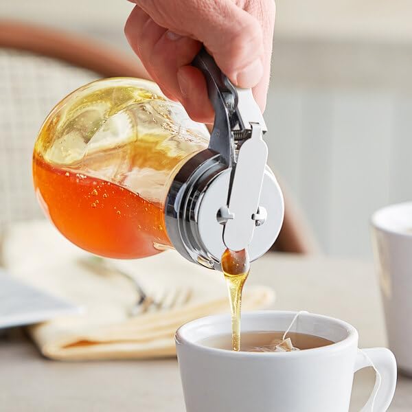 4-Pack Glass Teardrop Syrup Dispenser, 14 oz, Clear with Silver Chrome Lid, Dishwasher Safe, Round Handle, for Honey and Syrup, 3.5 x 3.5 x 6 Inches