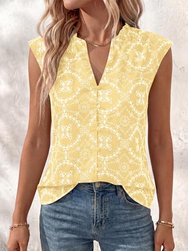 BTFBM Womens Summer Tops Dressy Casual 2026 Floral Eyelet Sleeveless Button Down Shirts Boho Beach Vacation Outfits