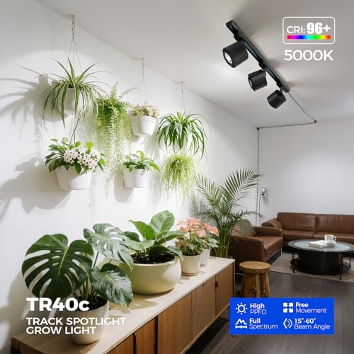 Barrina TR40c Track Grow Light System for Indoor Plants, 3 x 40W Heads, 5000K Full Spectrum Ceiling Grow Spotlight with 1...