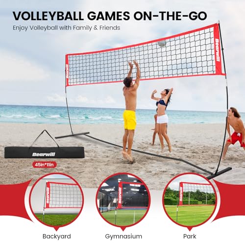 Bearwill Volleyball Net, 12FT Portable Volleyball Net for Backyard, Freestanding Volley Ball Set Height Adjustable with Ca...