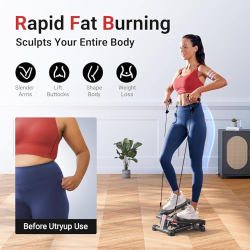 UTRYUP Mini Stepper for Home Exercise, Compact Hydraulic Stair Stepper with Resistance Bands, Quiet Fitness Machine with L...