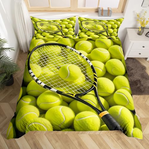 Erosebridal Boys Tennis Duvet Cover Set, Teens Sports Game Themed Bedding Set Queen Size, Tennis Ball Racket Comforter Cov...