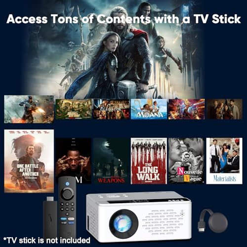 TMY 1080P Full HD Portable Mini Projector, Upgraded Bluetooth Movie Projector with Screen, Compatible with TV Stick Smartp...