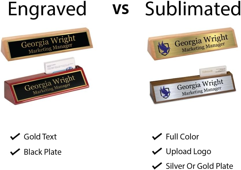 Custom Desk Wedge Name Plate - Personalized Titles and Styles (2x10 Inch, Solid Walnut w/Name Plate)