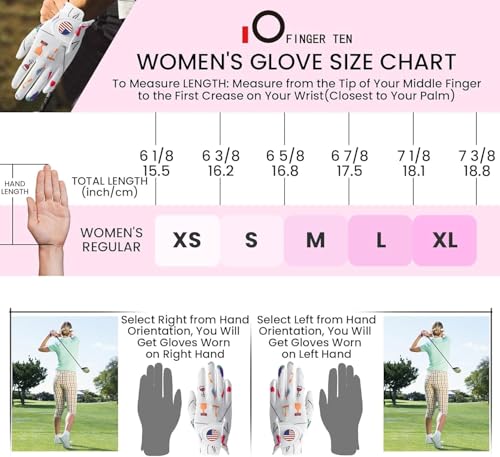 Amy Sport Womens Golf Glove with Ball Marker Rain Left Right Hand Leather Printed Pack, Ladies Golf Gloves All Weather Gri...
