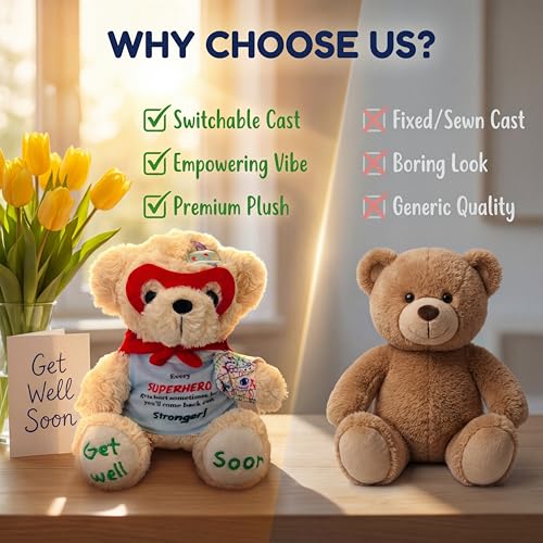 SHSEEN Broken Arm Gifts for Kids, Superhero Get Well Soon Bear with Switchable Cast (Fits Left or Right Arm), 8 Inch Stuff...