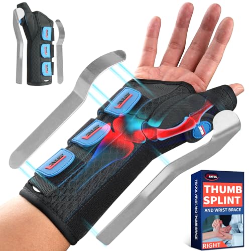 FEATOL Carpal Tunnel Wrist Brace Night Support, Thumb Spica Splint Right Hand for De Quervains Tenosynovitis, Tendonitis, ...
