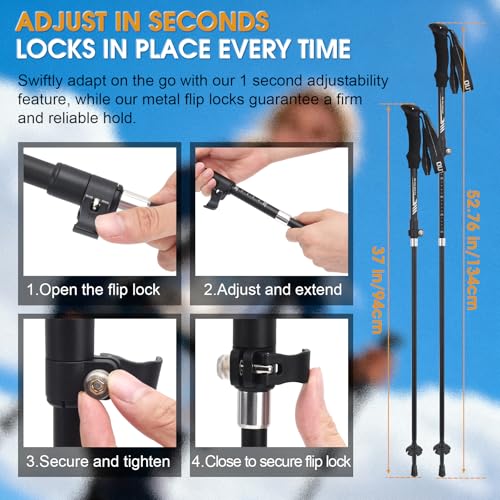 JIEHET Folding Hiking Poles, Lightweight 7075 Aluminum Alloy Mountain Tech Trekking Poles for Men, Collapsible Walking Sti...