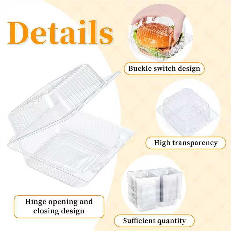Evnlo 50 Count Clear Plastic Containers with Lids for Food, Thickened Disposable Sandwich Containers Clamshell Boxes for Cake Slice, Dessert, Hamburger, Salad