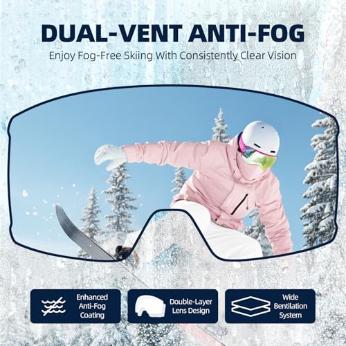 EverSport Ski Goggles, OTG Snowboard Goggles for Men Women with Magnetic Lens UV Protection and Anti Fog, Skiing Snowmobile