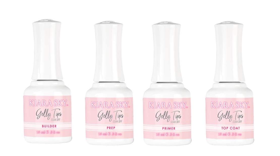 Kiara Sky Gelly Tips Starter Kit | Includes Prep, Primer, Builder, Top Coat, Tips | Square Medium