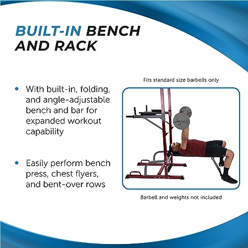 Stamina Full Body Power Tower 735 - Dip Bar with Built-in Bench and Rack - Pull Up Bar Station with Smart Workout App - Di...
