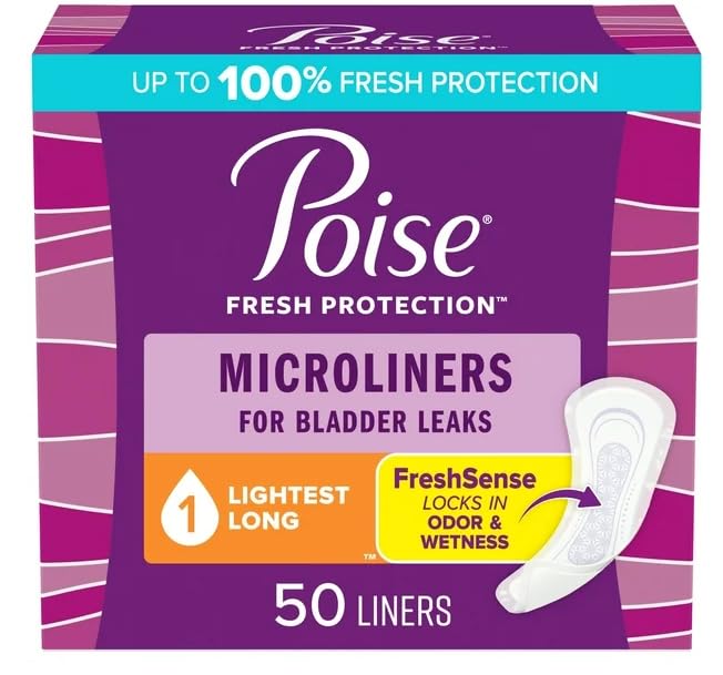 Healthy Surplus Poise Microliners, Longest Length - Incontinence 1 Drop Lightest Absorbency, 50 Count (2 Pack - Total of 100 Liners) and Vital Volumes Skin Care Basics Tips Card | Bundle (100 Liners)