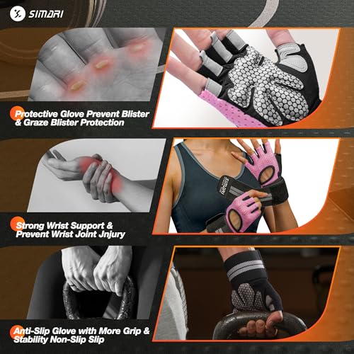 SIMARI Breathable Workout Gloves for Men Women, Padded Weight Lifting Gloves with Wrist Wraps Support, Full Palm Protectio...
