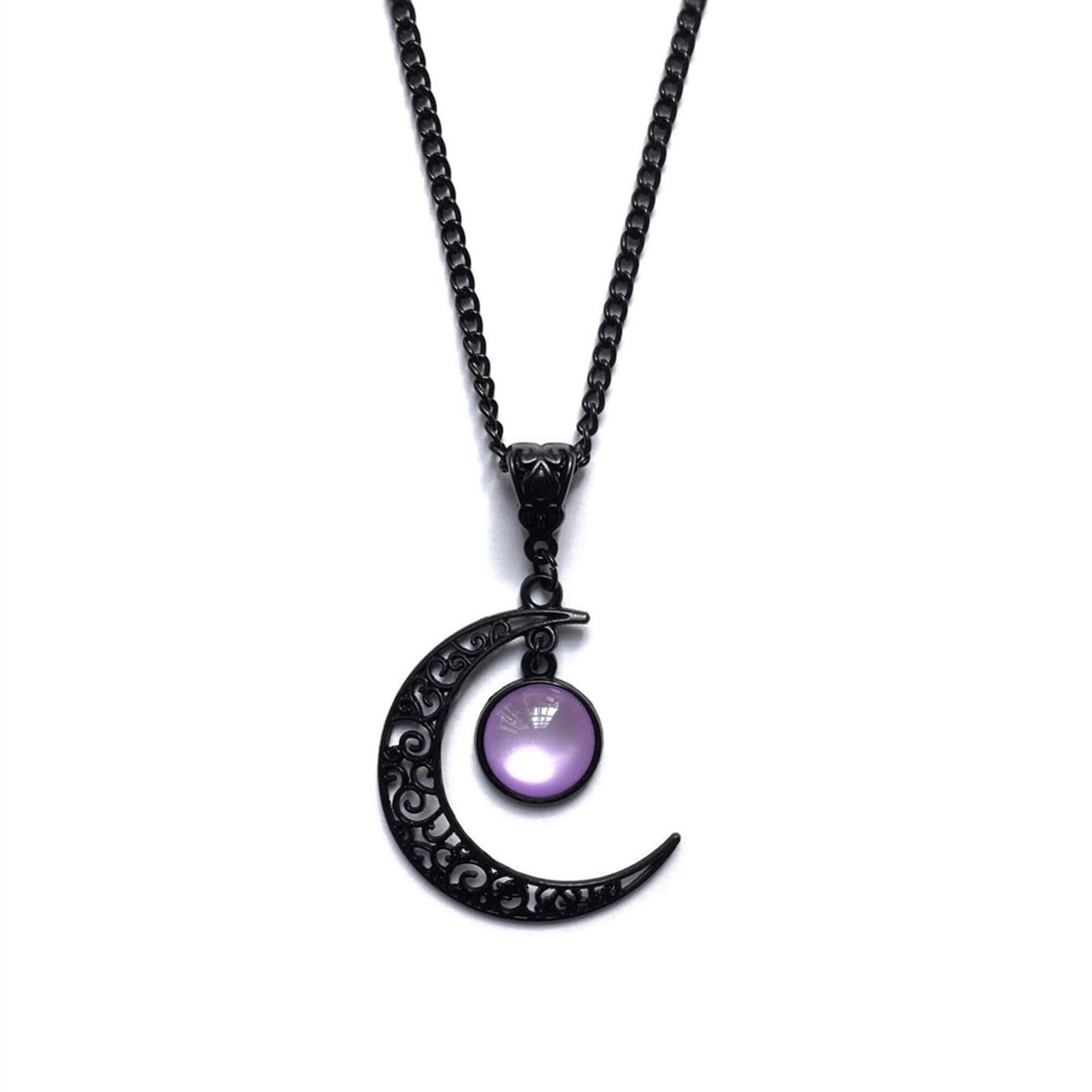 Rrdaily Gothic Moon Crystal Punk Style Moon Pendant Necklace Vintage Black Crescent Necklace Dark Gothic Costume Jewelry for Wom