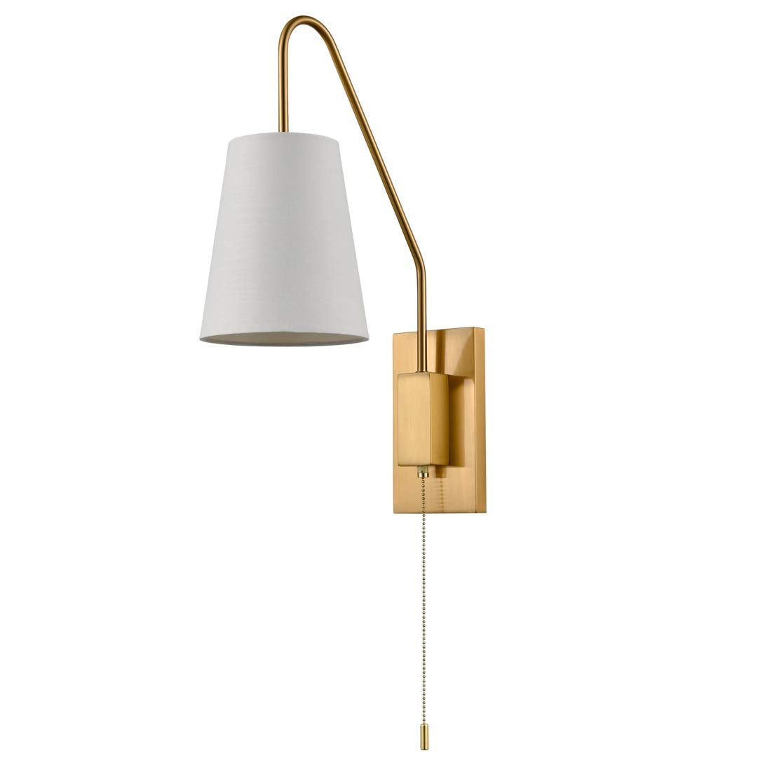 Jeenkae Modern Brass Wall Sconces Set Of Two, Fabric Shade, Pull Chain, Model T3063Bu-J-C-2