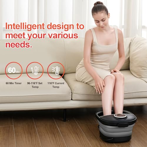 GEHONA Collapsible Foot Spa Bath with Heat,Foot Massager with Two Side Supports,Leakage Protector,Temperature Control,Bubb...
