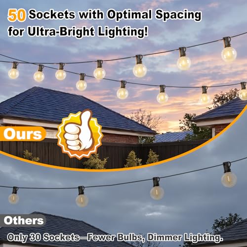 100ft 2-Pack Outdoor G40 LED Globe String Lights Dimmable Waterproof Shatterproof Light Strings with 52 Bulbs Connectable ...