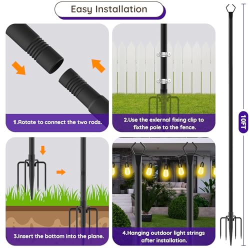 zoegi 4 Pack 10Ft String Light Poles,Light Poles for Outside Lights with Fork,Outdoor Brackets Hanging Lights,Metal Stand ...