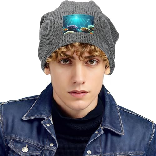 YANYU Underwater Scenery Print Lightweight Waffle Pullover Hat Men Women Winter Headwear Outdoor Camping Travel