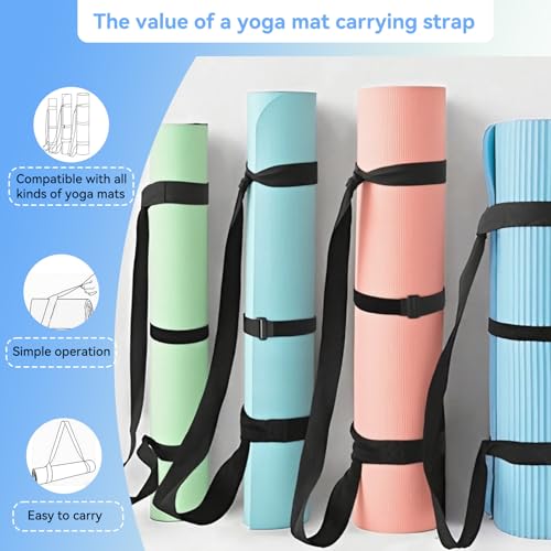 Cidkoth Adjustable Yoga Mat Strap Carrier, Thick Wide Yoga Mat Holder with Hook-and-loop fastener for yoga enthusiast, Tra...