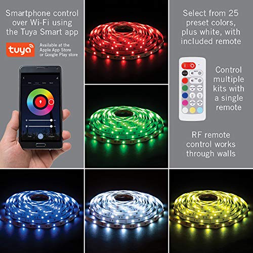 Armacost Lighting RibbonFlex 16ft RGB+W Smart LED Tape Light Kit, Multicolor, Model 423500, Plastic Material
