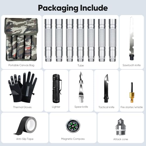 15-in-1 Tactical Walking Stick with Spear & Knife & Flashlight & Thermal Gloves & Anti-Slip Tape, Multitool Survival Hikin...