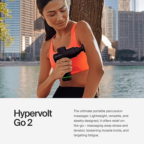 Hyperice Hypervolt Go 2 - Black - Featuring Quiet Glide Technology - Handheld Percussion Massage Gun - 3 Speeds, 2 Interch...