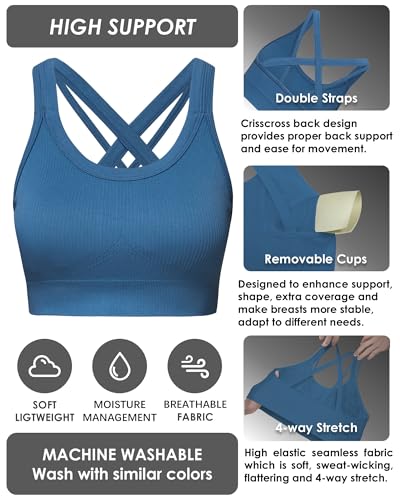 Sports Bras for Women HIigh Support, Criss-Cross Back Padded Strappy High Impact Sports Bras for Women Large Bust