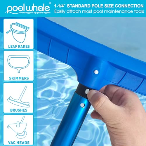POOLWHALE Premium 15 Foot Telescopic Swimming Pool Pole, Adjustable 3 Piece Extendable Pool Cleaning Pole, Blue Anodized A...