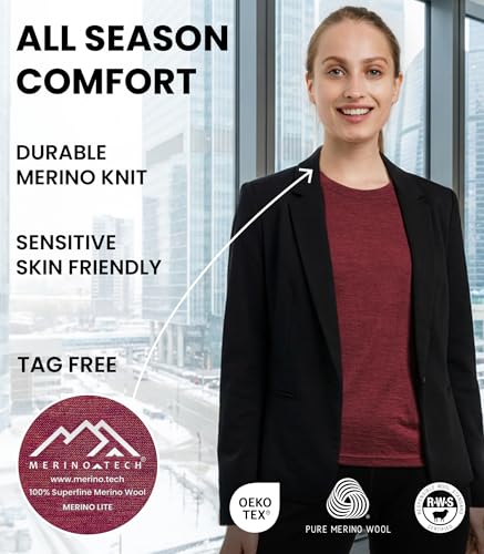 Merino.tech Merino Wool Shirt Women - 100% Merino Wool Base Layer Women Short Sleeve Tee