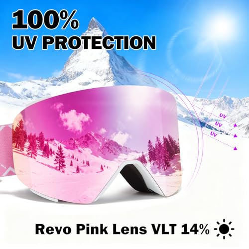 JQF Gear Ski Goggles Over Glasses Snow/Snowboard Goggles OTG Magnetic Full Revo for Men Women Adult UV Protection
