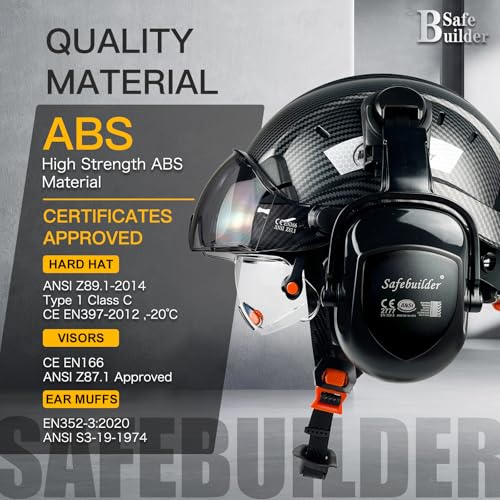 SAFEBUILDER Safety Helmet With Goggles Ear Muffs Work at Hight Carbon Fiber Abs Hard Hats For Industrial Construction Head...