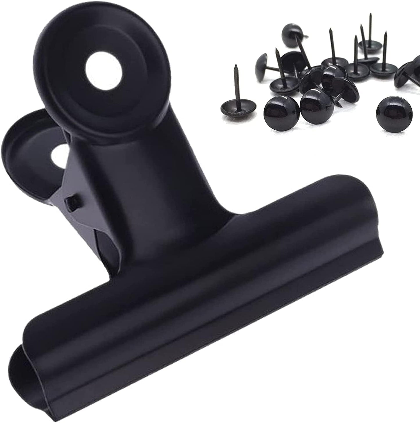 Bulldog Clips with Hole for Push-pin, Paper File Clips with Strong Spring, Small Metal Binder Clips, Seal Clamps for Coffee Tea Food Bags, Decorative Clips for DIY Photo Grid (Black,2.5inch)