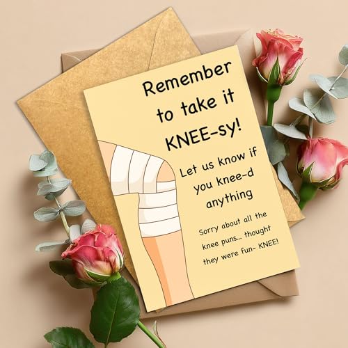 Funny Knee Surgery Get Well Soon Card – Take It Knee-sy Recovery Pun Greeting Gift for Friends, Family, Coworkers, Men, Wo...
