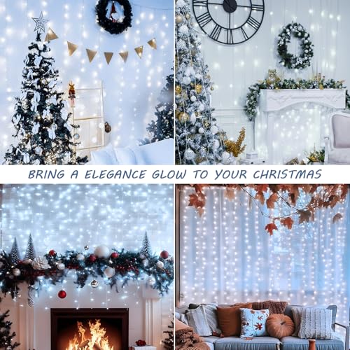 HEYFUNi 304 LED Curtain Lights Outdoor, 9.8Ft*9.8Ft Hanging String Lights Plug in with 8 Modes, Connectable Curtain Fairy ...