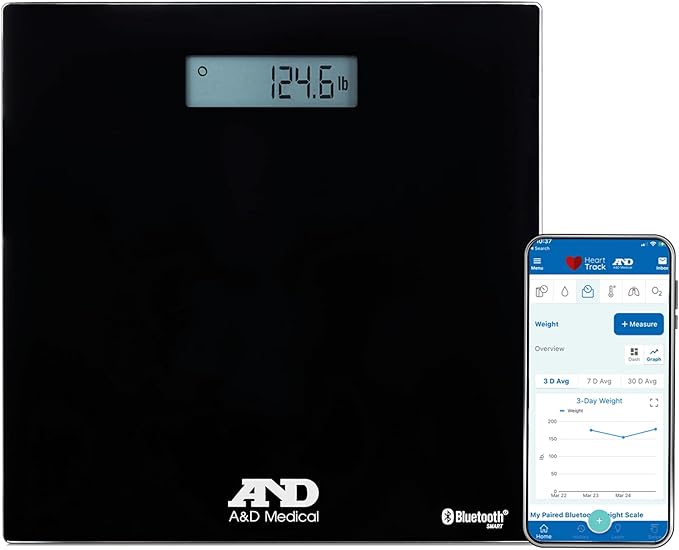A&D Medical Digital Body Weight Scale - UC-352BLE - Bluetooth Bathroom Weight Machine, Syncs with A&D Heart Track App - 45...