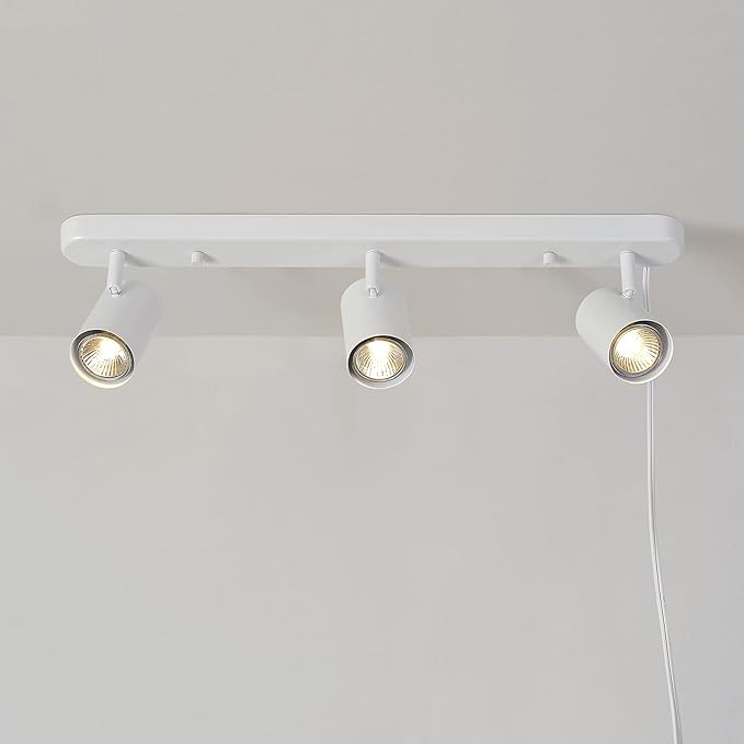 Globe Electric 60024 22" 3-Light Plug-in Track Lighting, Matte White, 15 Foot Cord, in-Line On/Off Rocker Switch, Kitchen, Bathroom, Home Essentials, Ceiling Light, Dorm, Dining Room, Hallway