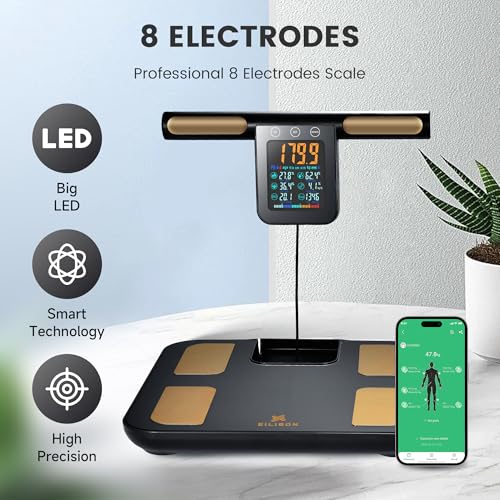 EILISON Smart Scale for Body Weight: 8-Electrode Precision Digital Bathroom Scale for Fat BMI 32 Muscle Body Composition A...