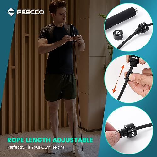 FEECCO 1/2 lb Weighted Jump Rope for Boxing, Cardio, Crossfit Workout, 8~11ft Range Adjustable Length Steel Ropes with Bal...