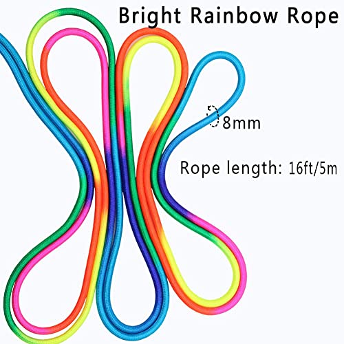 16 FT Long Jump Rope for Kids, 1 Pack Double Dutch Skipping Rope with Wooden Handle, Multiplayer Rainbow Jumping Rope for ...