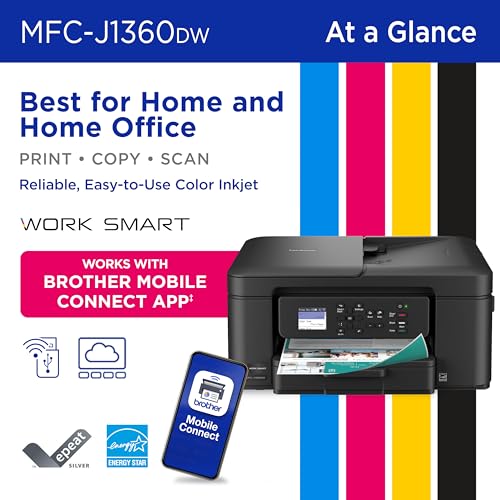 Brother Work Smart 1360 Wireless Color Inkjet All-in-One Printer with Automatic Duplex Printing and 1.8” Color Display | I...
