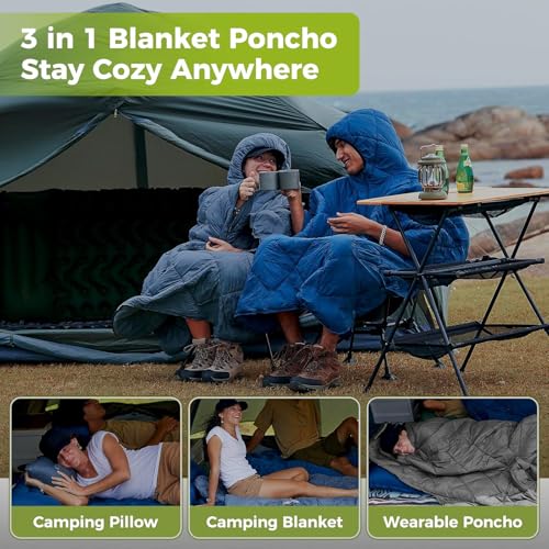 ATEPA Wearable Sleeping Bag, Recycled Warm Winter Camping Wearable Blanket Poncho for Outdoor, Stadium Sports Women Men