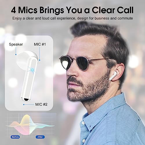 OYIB Wireless Earbuds, Bluetooth 5.3 Headphones with 4-Mics ENC Clear Call, Bluetooth Earbuds Touch Control 25Hour Stereo ...