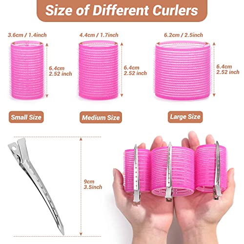 Self Grip Hair Rollers Curlers Set - 24 Pieces with 3 Sizes (4 Jumbo, 4 Large, 4 Medium) and 12 Clips for Volume on Long, ...