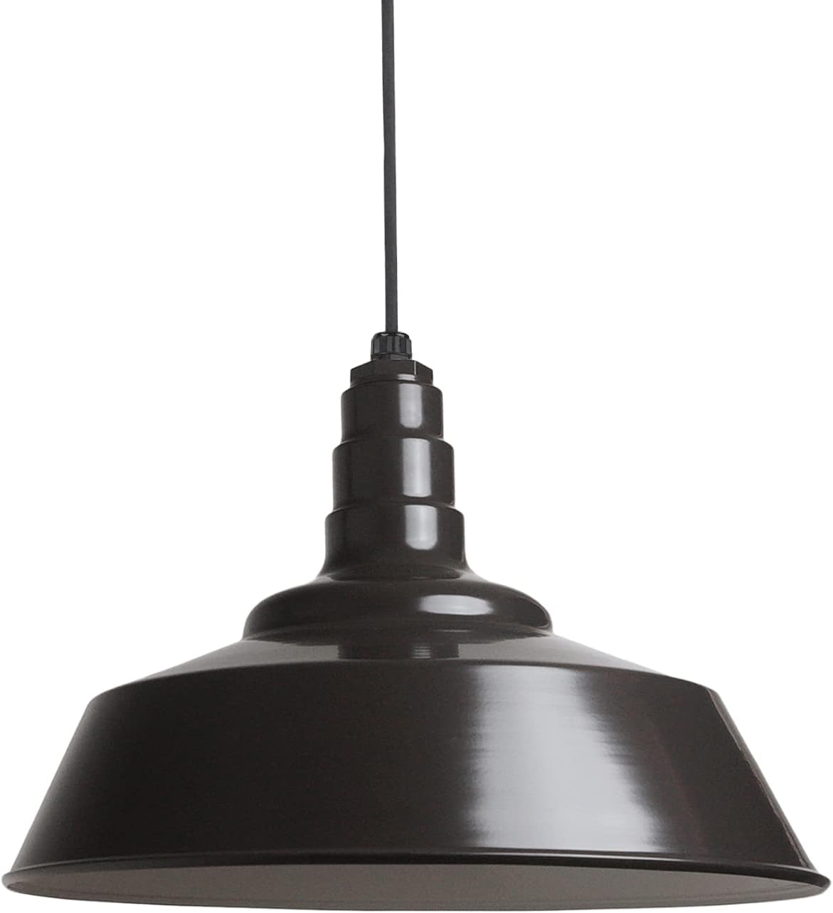 Steel Lighting Co. Manhattan Warehouse Light | Ceiling Mounted Pendant | 20 inch Dome | Black Cord | Large Steel Barn Light Made in America | Dark Bronze Exterior/White Interior
