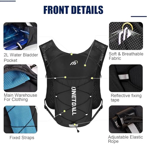 ONETOALL Running Vest for Women & Men, 6L Hydration Backpack with 2L Water Bladder, Lightweight Water Backpack for Trail R...