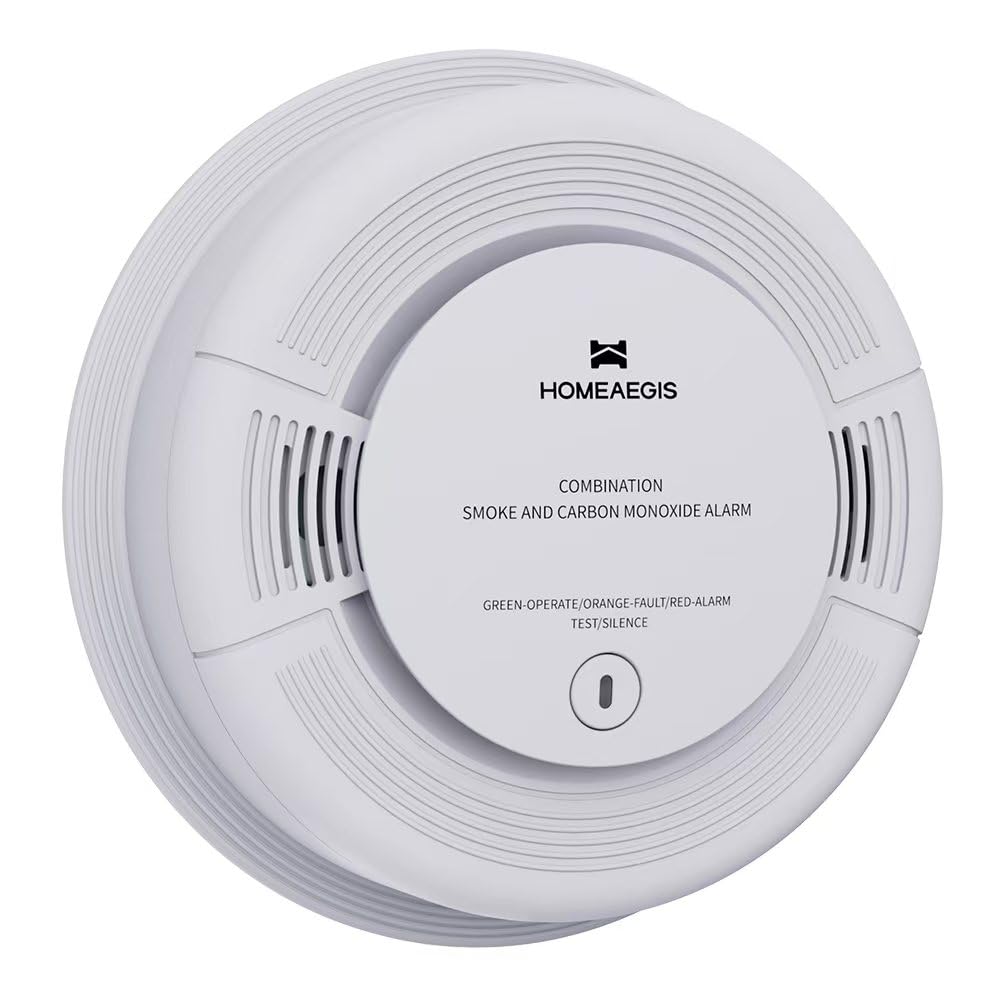 HOMEAEGIS Smoke and Carbon Monoxide Alarm, 1-Pack Size.10-Year Battery Powered.