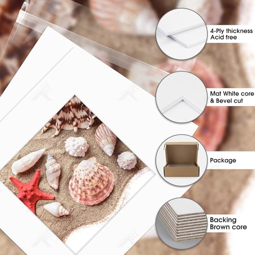 Golden State Art, Acid Free, Pack of 25, 12x12 White Picture Mats Mattes with White Core Bevel Cut for 8x8 Photo + Backing...