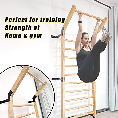 FC FUNCHEER Swedish Ladder,Gymnastics Stall Bar, Wall Mounted Pull Up Bar- Solid Wood With11 Strategic Rods-86.6 Inches He...